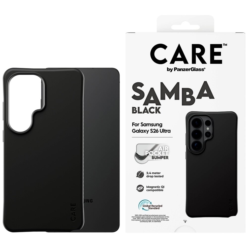 Samsung Galaxy S26 Ultra CARE by PanzerGlass Samba Black Qi dėklas – juodas Samsung Galaxy S26 Ultra CARE by PanzerGlass Samba Black Qi dėklas – juodas