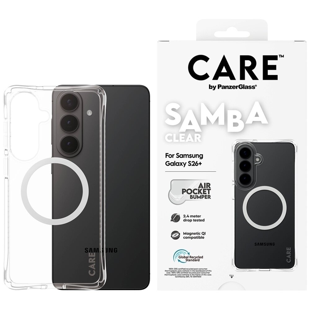 Samsung Galaxy S26+ CARE by PanzerGlass Samba Transparent Qi dėklas – skaidrus Samsung Galaxy S26+ CARE by PanzerGlass Samba Transparent Qi dėklas – skaidrus