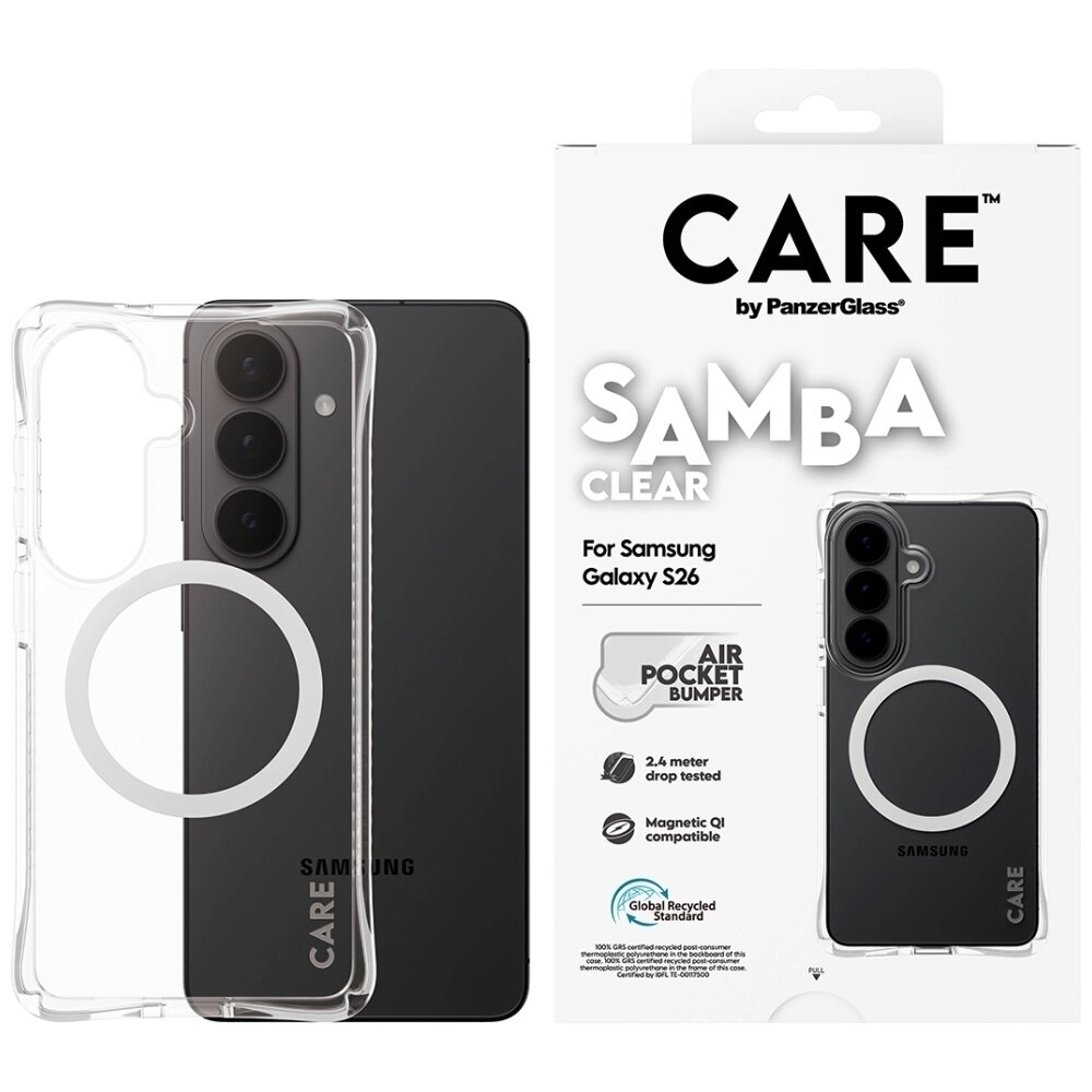 Samsung Galaxy S26 CARE by PanzerGlass Samba Transparent Qi dėklas – skaidrus