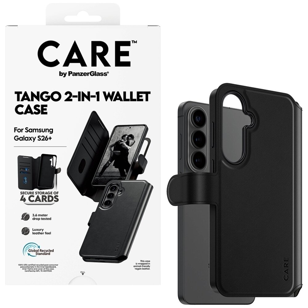 Samsung Galaxy S26+ CARE by PanzerGlass Tango 2in1 Wallet dėklas – juodas 4 Samsung Galaxy S26+ CARE by PanzerGlass Tango 2in1 Wallet dėklas – juodas 4