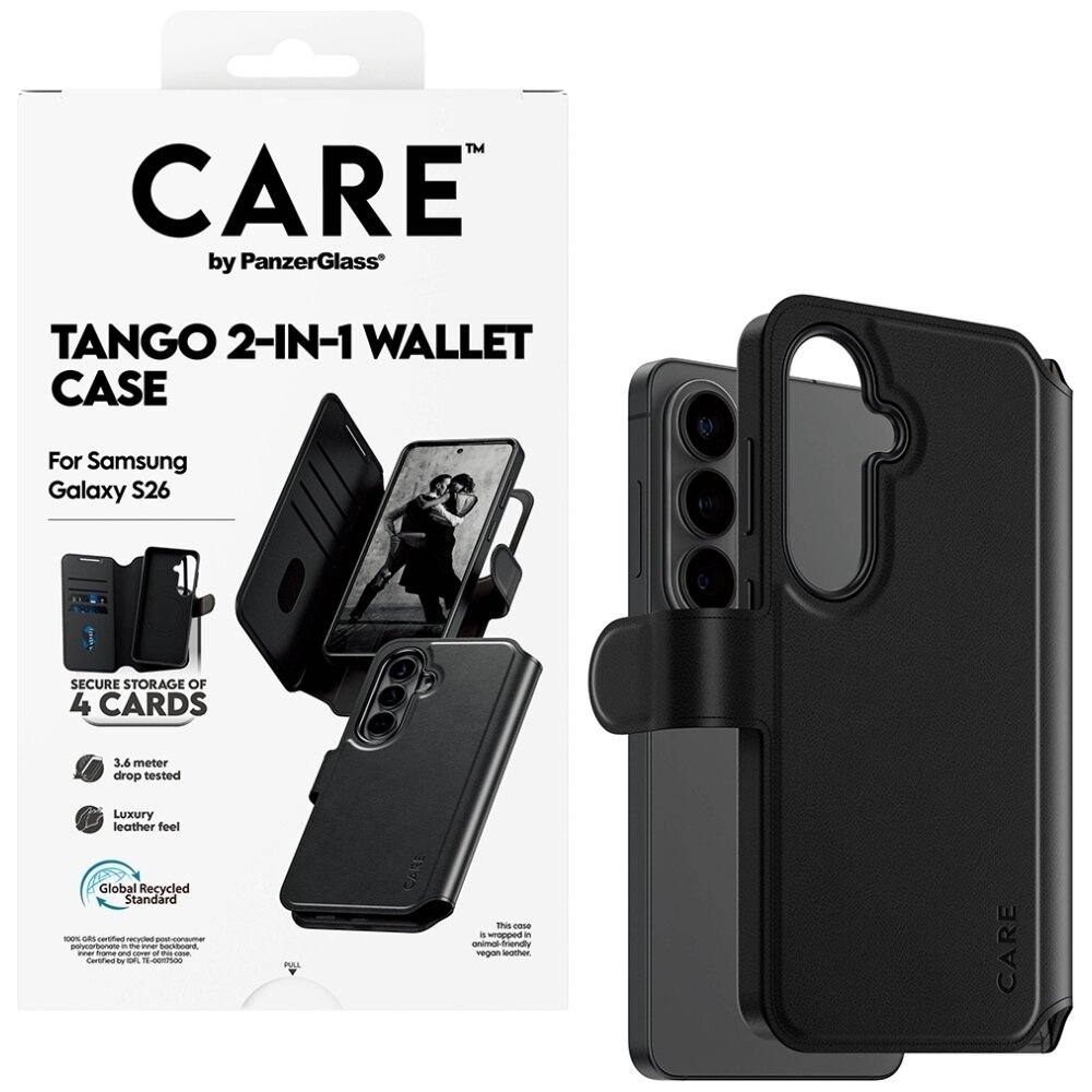 Samsung Galaxy S26 CARE by PanzerGlass Tango 2in1 Wallet dėklas – juodas 4 Samsung Galaxy S26 CARE by PanzerGlass Tango 2in1 Wallet dėklas – juodas 4