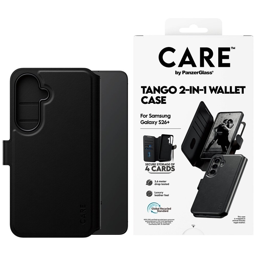 Samsung Galaxy S26+ CARE by PanzerGlass Tango 2in1 Wallet dėklas – juodas Samsung Galaxy S26+ CARE by PanzerGlass Tango 2in1 Wallet dėklas – juodas