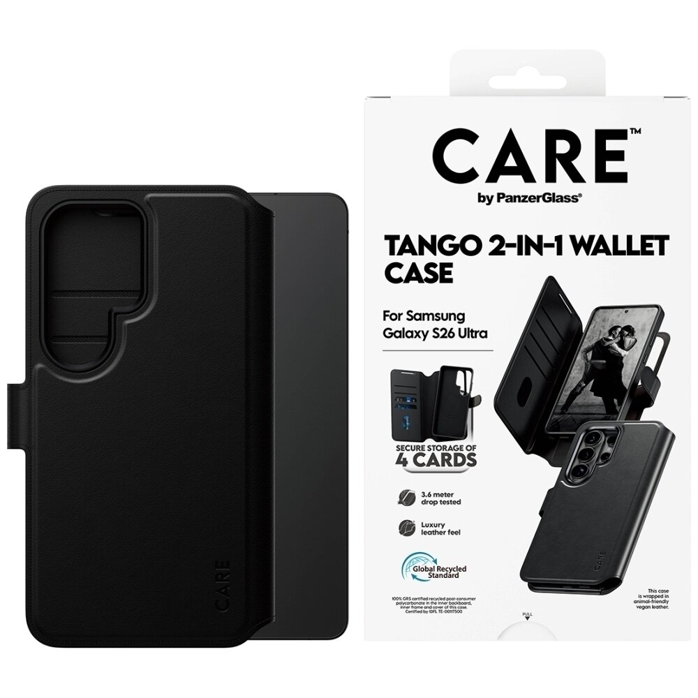 Samsung Galaxy S26 Ultra CARE by PanzerGlass Tango 2in1 Wallet dėklas – juodas