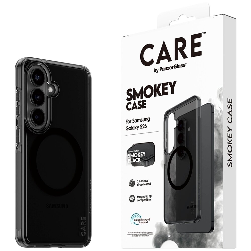 Samsung Galaxy S26 CARE by PanzerGlass Urban Explorer Smokey Qi dėklas – juodas 4 Samsung Galaxy S26 CARE by PanzerGlass Urban Explorer Smokey Qi dėklas – juodas 4