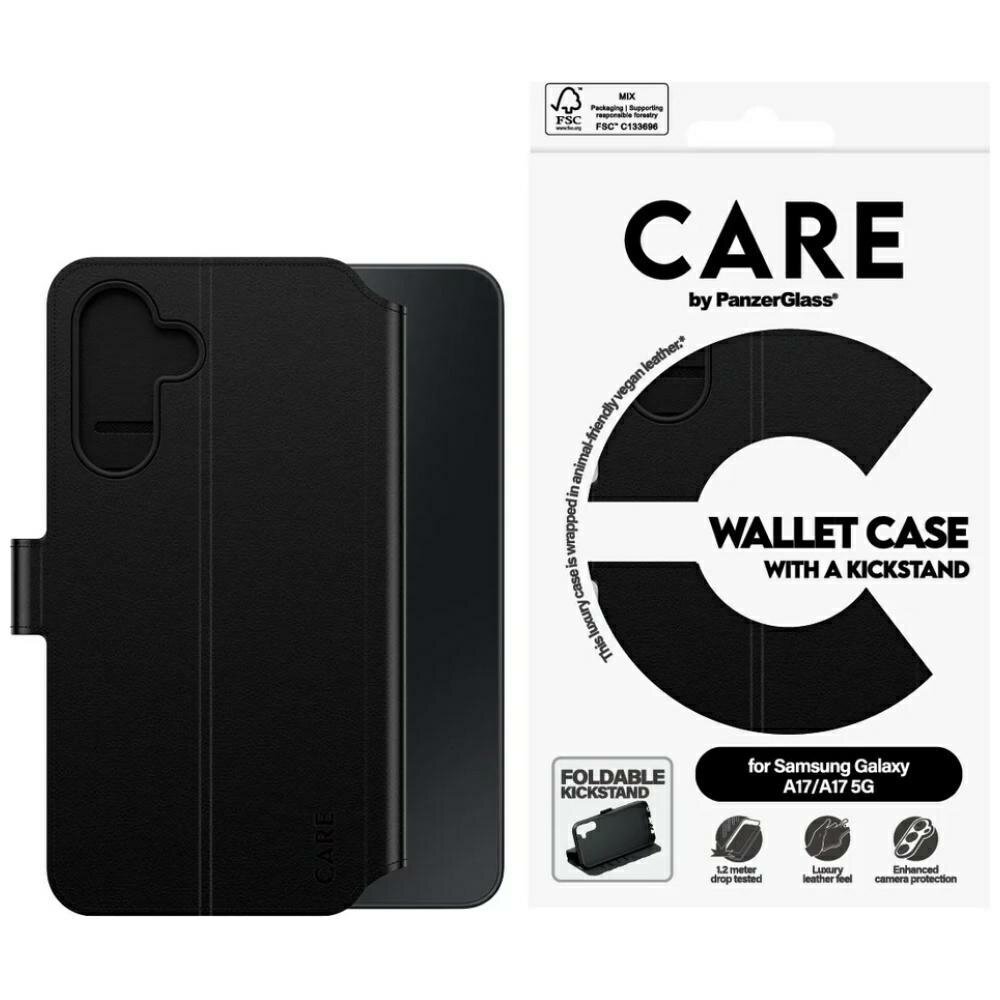 Samsung Galaxy M17 5G / A17 / A17 5G CARE by PanzerGlass Wallet Kickstand dėklas – juodas