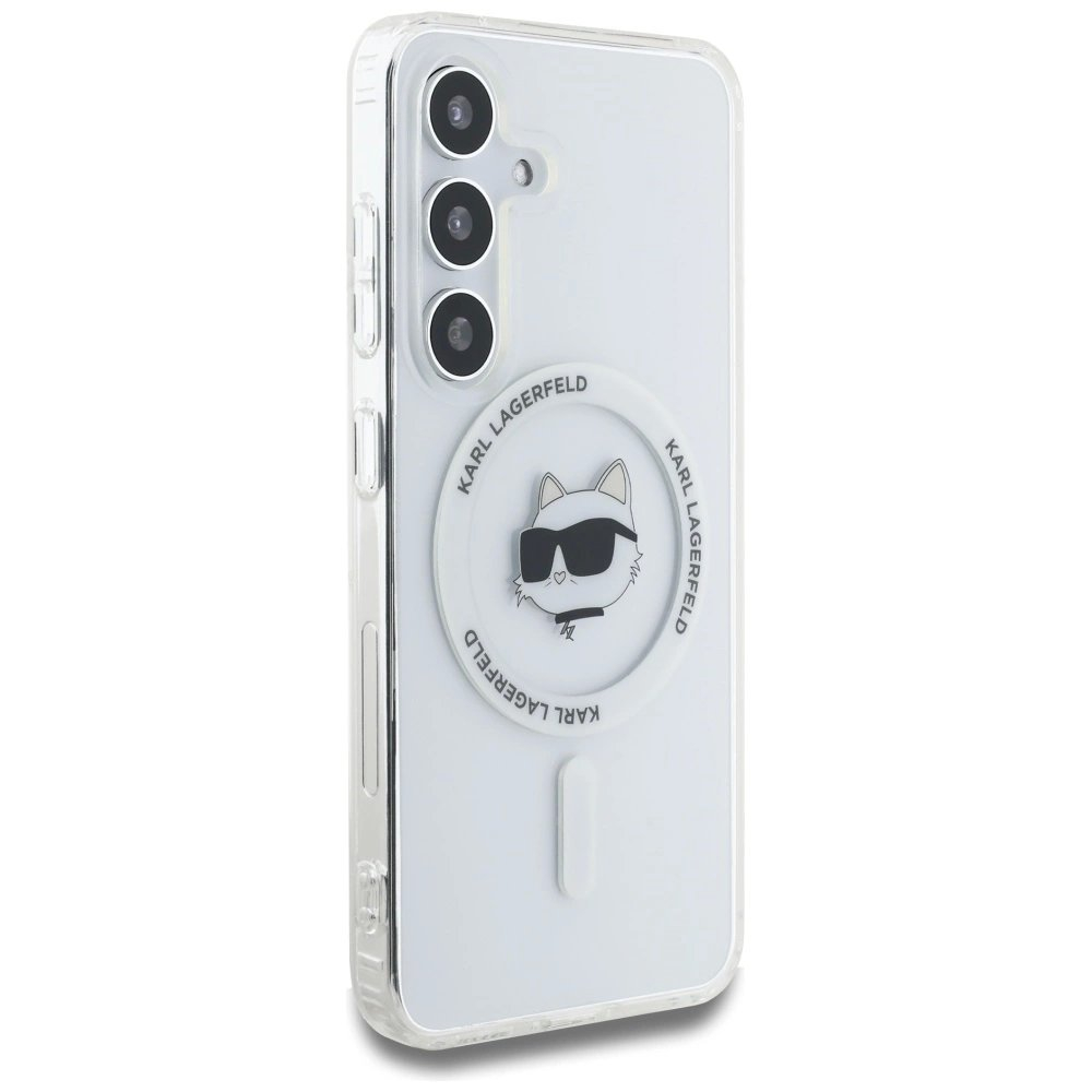 Samsung Galaxy S25 – Karl Lagerfeld Button Choupette Head Printed Logo MagSafe dėklas - Baltas 3