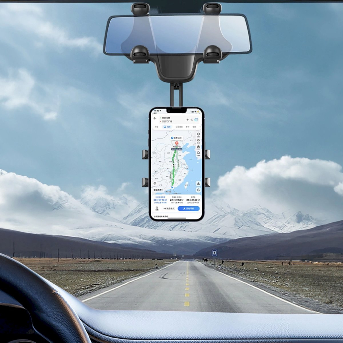 Automobilio telefono laikiklis galinio vaizdo veidrodėliui – juodas 8