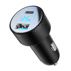 Car charger with voltmeter 53W (USB C, USB) Joyroom JR-CCD01 Juodas