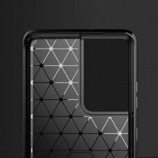 Dėklas Carbon Case Flexible Cover TPU Samsung Galaxy S21 Ultra 5G Juodas