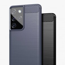 Dėklas Carbon Case Flexible Cover TPU Samsung Galaxy S21 Ultra 5G Tamsiai mėlynas