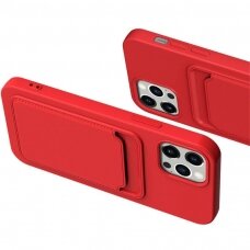 Dėklas su kišenėle kortelėms Card Case silicone wallet iPhone 11 Pro Max Raudonas