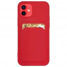 Dėklas su kišenėle kortelėms Card Case silicone wallet iPhone 11 Pro Raudonas