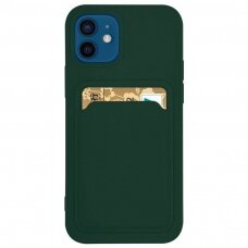 Dėklas su kišenėle kortelėms Card Case silicone wallet iPhone 12 Tamsiai žalias