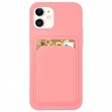 Dėklas su kišenėle kortelėms Card Case silicone wallet IPhone 12 mini Rožinis