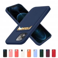 Dėklas su kišenėle kortelėms Card Case silicone wallet  iPhone 12 Tamsiai mėlynas