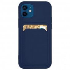 Dėklas su kišenėle kortelėms Card Case silicone wallet  iPhone 12 Tamsiai mėlynas