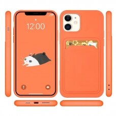 Dėklas su kišenėle kortelėms Card Case iPhone 13 mini Oranžinis
