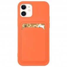 Dėklas su kišenėle kortelėms Card Case silicone wallet iPhone 13 Pro Max Oranžinis