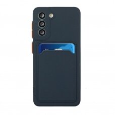 Dėklas su kišenėle kortelėms Card Case Silicone Wallet Samsung Galaxy S22 Mėlynas