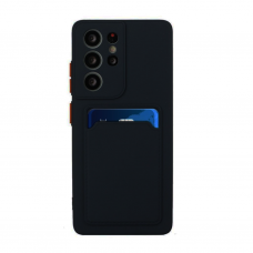 Dėklas su kišenėle kortelėms Card Case Silicone Wallet Samsung Galaxy S22 Ultra Juodas
