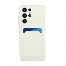 Dėklas su kišenėle kortelėms Card Case Silicone Wallet Samsung Galaxy S22 Ultra Baltas