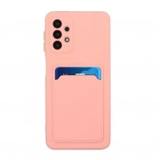 Dėklas su kišenėle kortelėms Card Case Silicone Wallet Samsung Galaxy A73 Rožinis