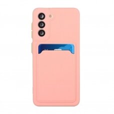 Dėklas su kišenėle kortelėms Card Case Silicone Wallet Samsung Galaxy S22 Rožinis