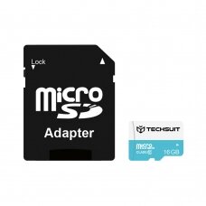 [Užsakomoji prekė] Atminties kortelė MicroSDHC 16GB + Adaptor - Techsuit - Juodas