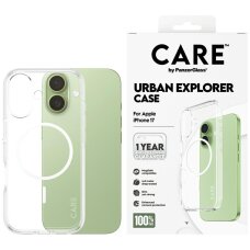 iPhone 17 dėklas CARE by PanzerGlass Flagship Urban Explorer su baltu MagSafe – skaidrus