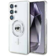 Dėklas Karl Lagerfeld Button Karl Head Printed Logo MagSafe Samsung Galaxy S25 Ultra Baltas