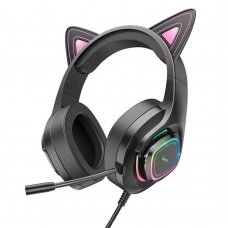 [Užsakomoji prekė] Ausinės Gaming Jack 3.5mm cu LED si Microfon - Hoco Cat Ears (W107)  - Juodas / Pink