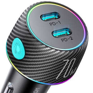 Car charger 2x USB C 70W with LED backlight Joyroom JR-CCN02 | Juodas 1 Car charger 2x USB C 70W with LED backlight Joyroom JR-CCN02 | Juodas 1