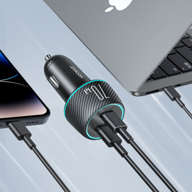 Car charger 2x USB C 70W with LED backlight Joyroom JR-CCN02 | Juodas 2 Car charger 2x USB C 70W with LED backlight Joyroom JR-CCN02 | Juodas 2