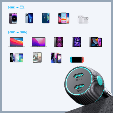 Car charger 2x USB C 70W with LED backlight Joyroom JR-CCN02 | Juodas 5 Car charger 2x USB C 70W with LED backlight Joyroom JR-CCN02 | Juodas 5