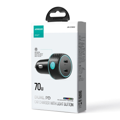 Car charger 2x USB C 70W with LED backlight Joyroom JR-CCN02 | Juodas 7 Car charger 2x USB C 70W with LED backlight Joyroom JR-CCN02 | Juodas 7