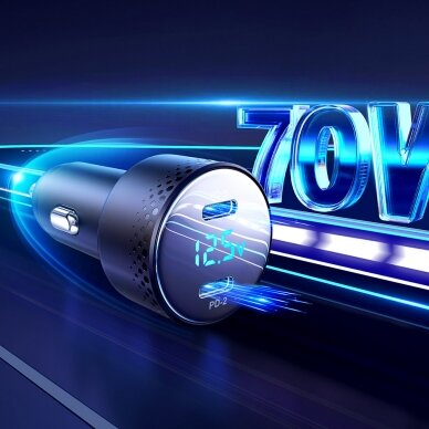 Car charger 2x USB C 70W with LED display Joyroom JR-CCD02 | Juodas 13