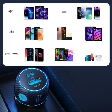 Car charger 60W USB-C USB-A Joyroom JR-CCN01 | Juodas 5 Car charger 60W USB-C USB-A Joyroom JR-CCN01 | Juodas 5