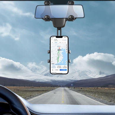 Automobilio telefono laikiklis galinio vaizdo veidrodėliui – juodas 8 Automobilio telefono laikiklis galinio vaizdo veidrodėliui – juodas 8