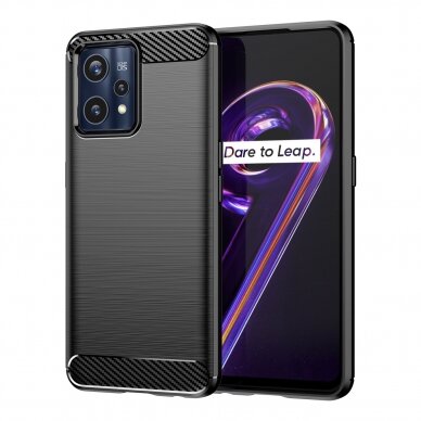 Dėklas Carbon Case Flexible Realme 9 Pro Plus Juodas Dėklas Carbon Case Flexible Realme 9 Pro Plus Juodas
