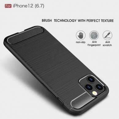 Dėklas Carbon Case Flexible Iphone 12 Pro Max Juodas 2