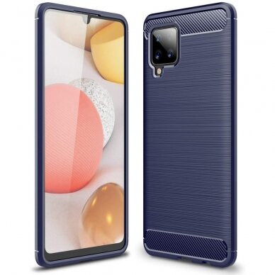 Dėklas Carbon Case TPU Case Samsung Galaxy A42 5G Tamsiai mėlynas