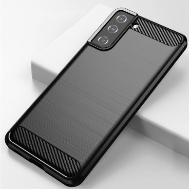 Dėklas Carbon Case Flexible Cover TPU Samsung Galaxy S21+ 5G (S21 Plus 5G) juodas 3 Dėklas Carbon Case Flexible Cover TPU Samsung Galaxy S21+ 5G (S21 Plus 5G) juodas 3