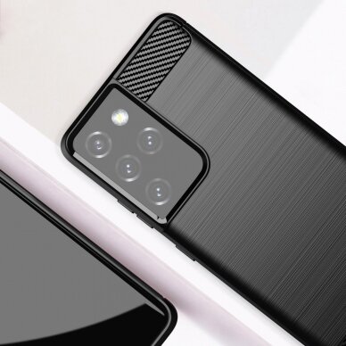 Dėklas Carbon Case Flexible Cover TPU Samsung Galaxy S21 Ultra 5G Juodas 6