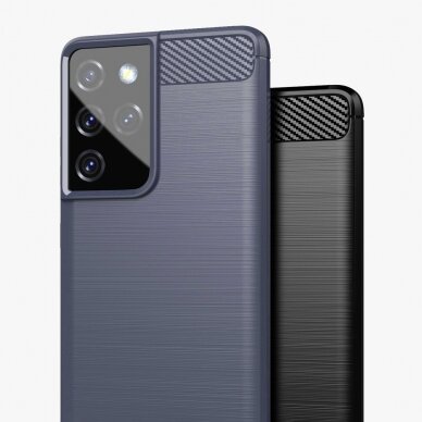 Dėklas Carbon Case Flexible Cover TPU Samsung Galaxy S21 Ultra 5G Tamsiai mėlynas 1