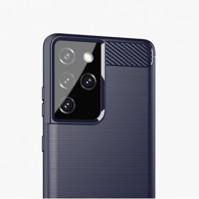 Dėklas Carbon Case Flexible Cover TPU Samsung Galaxy S21 Ultra 5G Tamsiai mėlynas 3