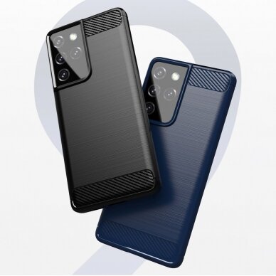 Dėklas Carbon Case Flexible Cover TPU Samsung Galaxy S21 Ultra 5G Tamsiai mėlynas 5