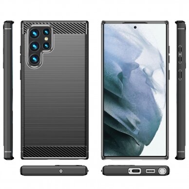 Carbon Case Flexible TPU Dėklas Samsung Galaxy S22 Ultra Juodas 1