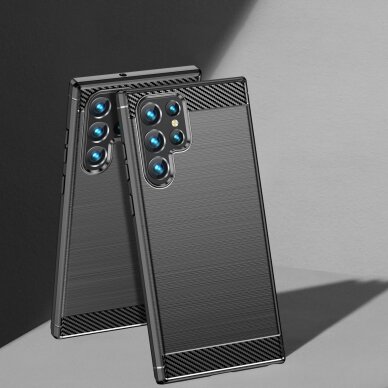Carbon Case Flexible TPU Dėklas Samsung Galaxy S22 Ultra Juodas 8