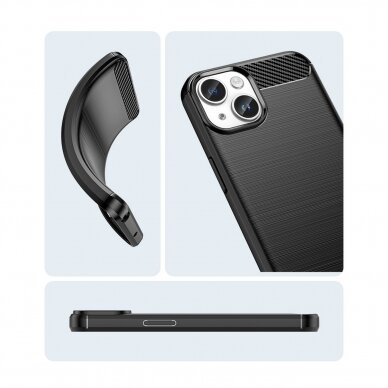 Dėklas Carbon Case flexible for iPhone 14 Plus Juodas 14