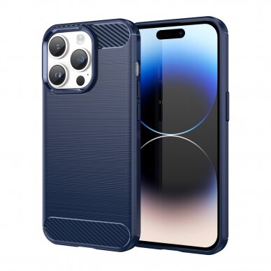 Dėklas Carbon Case flexible iPhone 14 Pro Mėlynas Dėklas Carbon Case flexible iPhone 14 Pro Mėlynas
